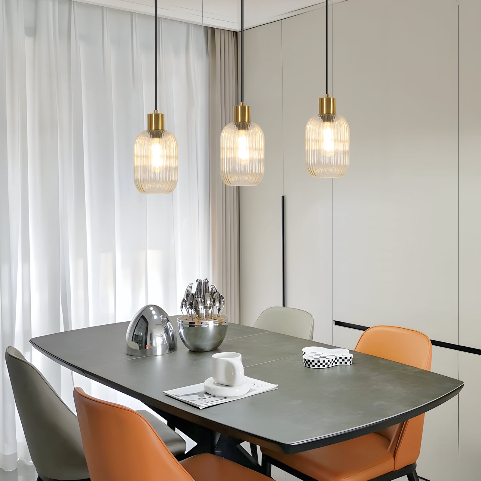 COMELY Suspension Linéaire 3 Lumières en Verre Transparent L72 cm, E27, Design Moderne Finition Laiton pour Cuisine, Îlot et Salle à Manger - 7