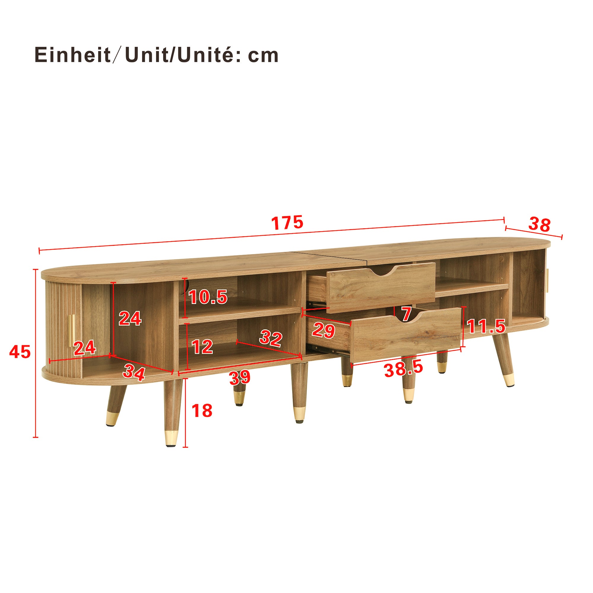 Stolik pod telewizor w stylu rustykalnym 175 x 38 x 45 cm - 2 drzwi przesuwne i 2 szuflady - Wykończenie drewniane - Płyta MDF - Naturalny - 6