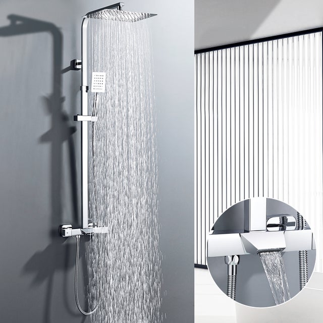 AURALUM MAX Colonne de Douche Chromée Système de Douche Montage Mural Ensemble de Douche avec Tête de Douche Douchette à Mains Robinet de Baignoire