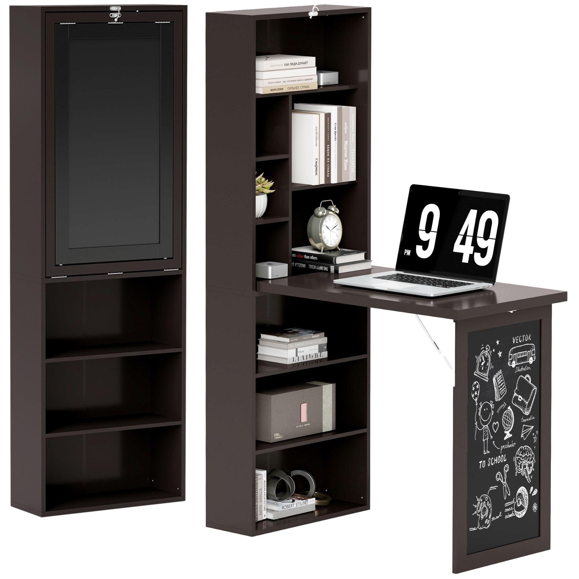Tableau Rangement Bureau avec rangement pliable murale rabattable avec bibliothèque poste ...