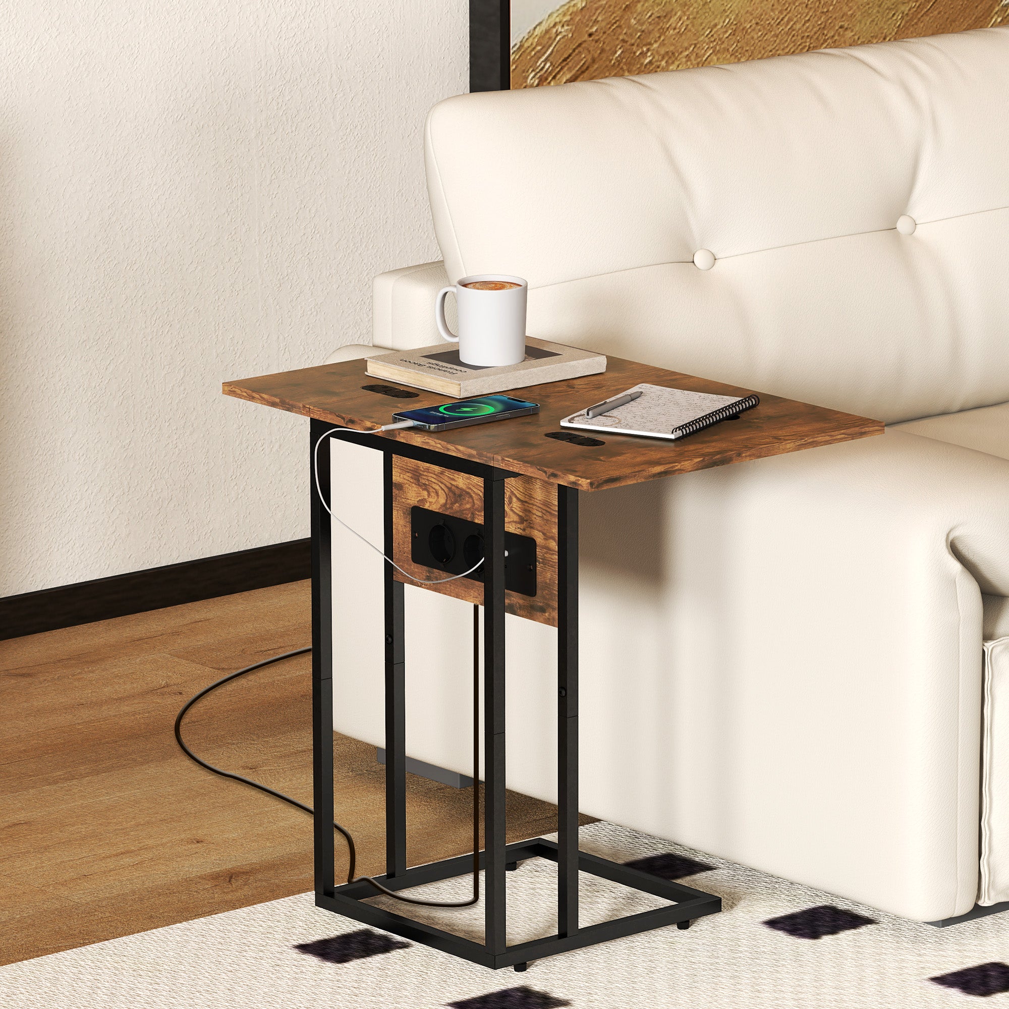 Homcom Mesa Auxiliar Melamina De Madera, Metal Rústico Y 39X29x57 Cm Marrón/Negro , Leroy Merlin