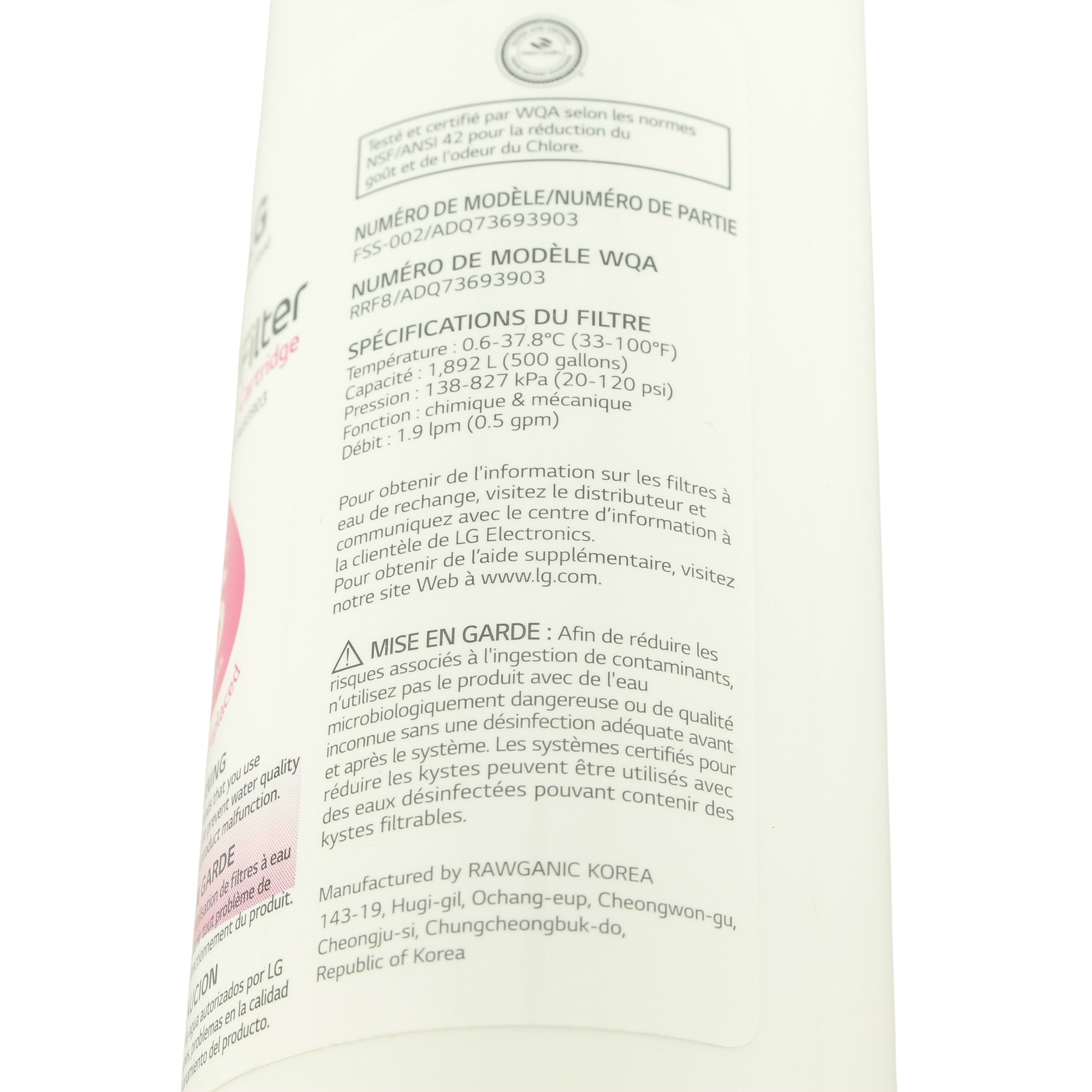 Filtre à eau d'origine pour Réfrigérateur LG ADQ73693901 - 6