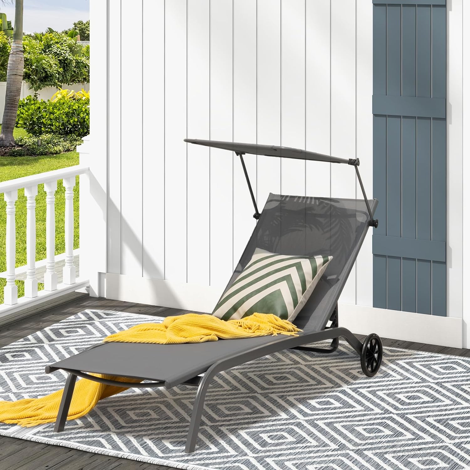 Transat Bain De Soleil Pliable Chaise Longue Inclinable 200 Kg - Confort Zéro Gravité Pour Jardin, Plage, Patio (Gris, 178 X 66 X 30 Cm)