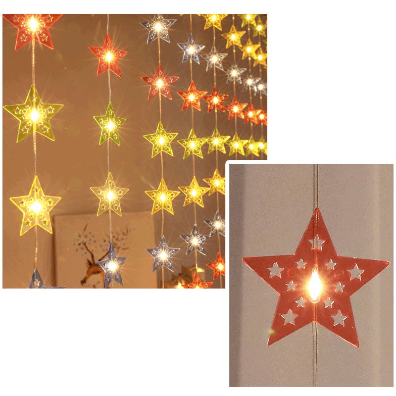 Świąteczna kurtyna świetlna LED w kształcie gwiazdy pięcioramiennej, 3 x 1 m, 100 lampek, kolorowa, zdalnie sterowana, USB