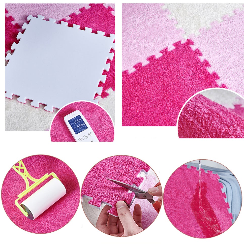 Tapis en mousse souple à poils longs, 12 pièces, tapis de protection antidérapant, carrelage de sol, tapis de jeu d'exercice, décoration de chambre - 8