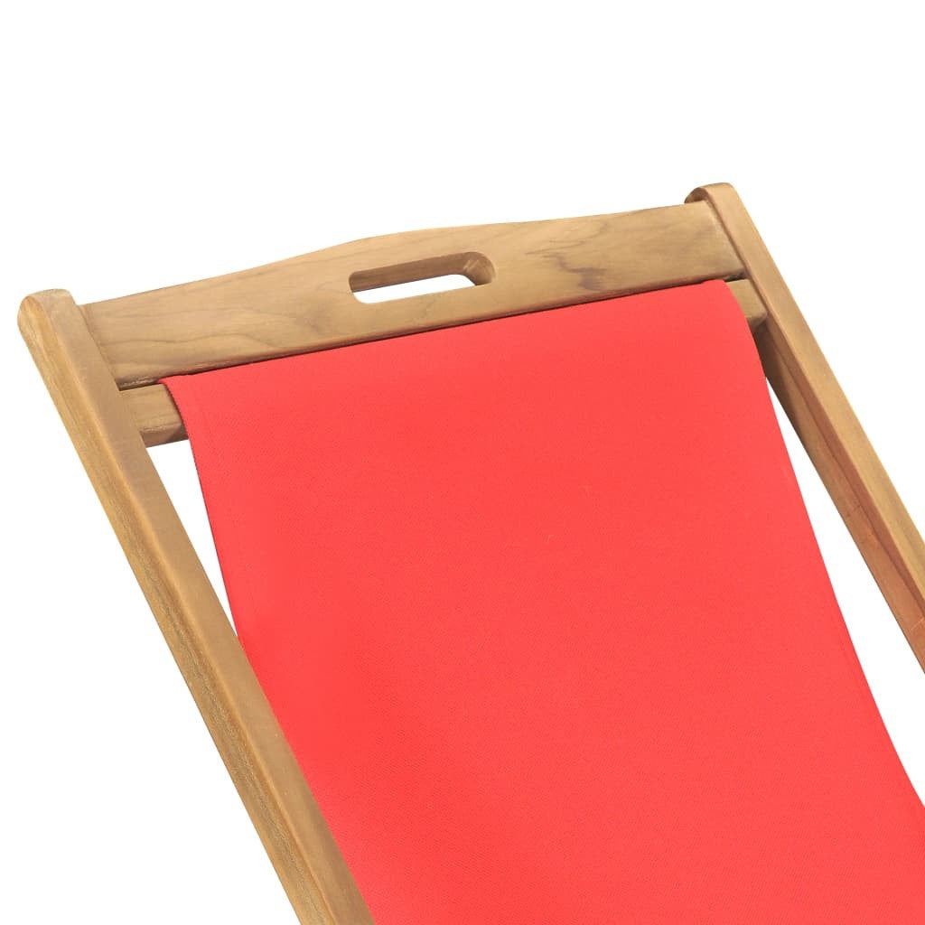 Chaise de plage pliable Bois de teck solide Rouge - 7