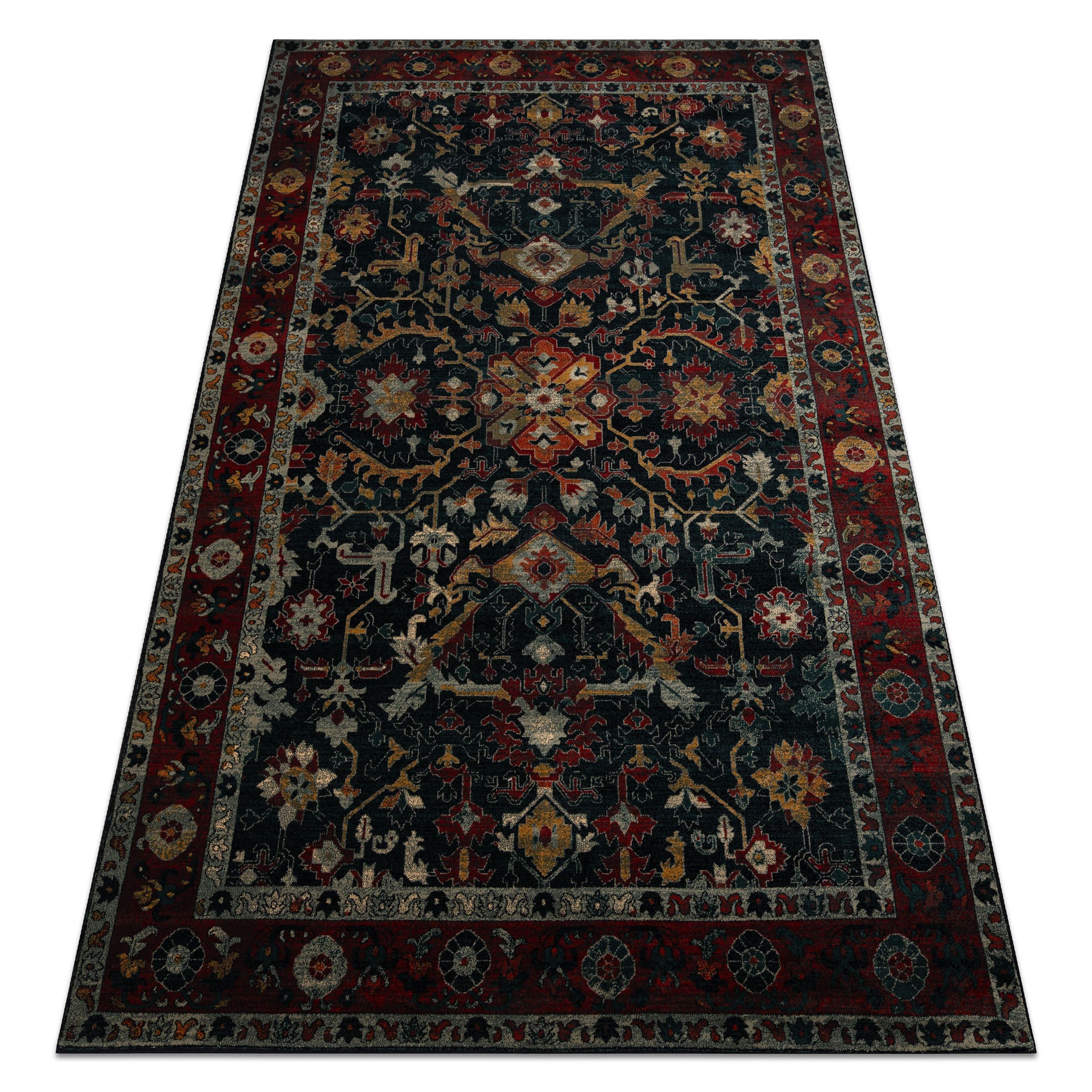 Dywan wełniany POLONIA VERANO Ornament, ramka navy 235x350 cm