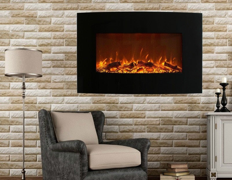 Breakling Cheminée Électrique Murale Vénézia Noire, effet flammes, thermostat réglable, Chauffage 2000W, télécommande - 2