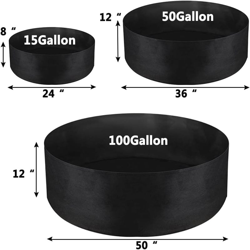 Sac de culture rond 100 gal (378L) tissu noir 50