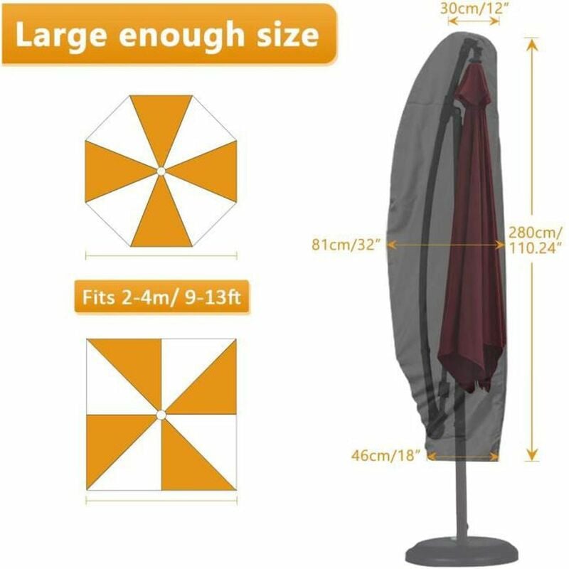 Housse de Protection pour Parasol Déporté Grande avec Tige Télescopique Couverture pour Parasol de Jardin Imperméable Anti-UV 280 * 45 * 81 * 30cm - 4