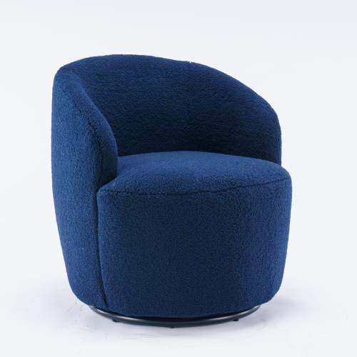 Sillón auxiliar giratorio en tela teddy con base metálica negra, azul