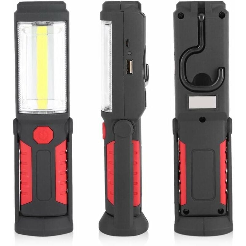 Lampe torche rechargeable USB LED avec Magnétique Lampe de LED 500Lm 3W pour Auto Garage Atelier Camping Bricolage (Red) - 4