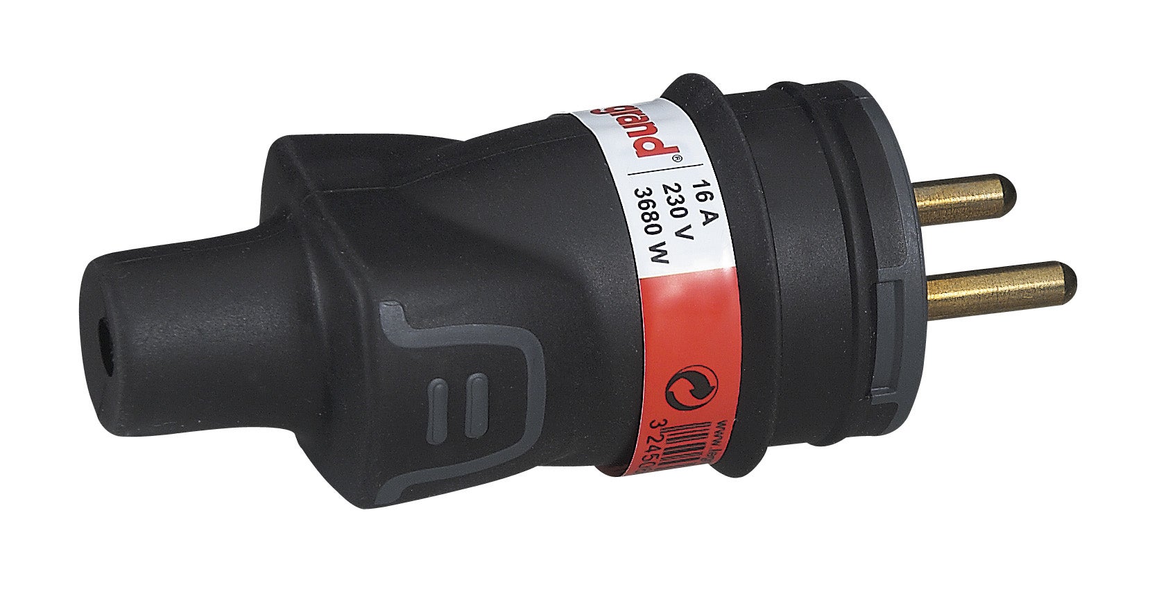 Fiche borne à vis 2P+T 16A IK08 IP44 sortie droite - Noir - Legrand - 2