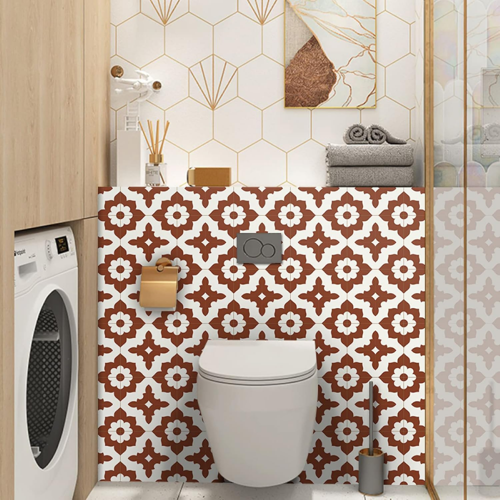 Lot de 5 autocollants muraux pour carrelage à décoller et coller, marron, 30 x 30 cm, pour salon, chambre à coucher, décoration m - 3