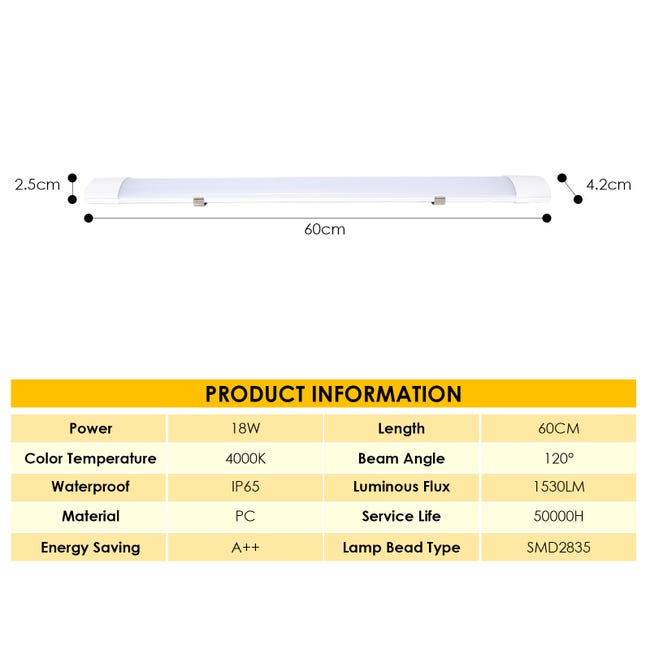 LED Universum Lámpara para ambientes húmedos, 60 cm, IP65, 18 W LED Universum Lámpara para ambientes húmedos, 60 cm, IP65, 18 W