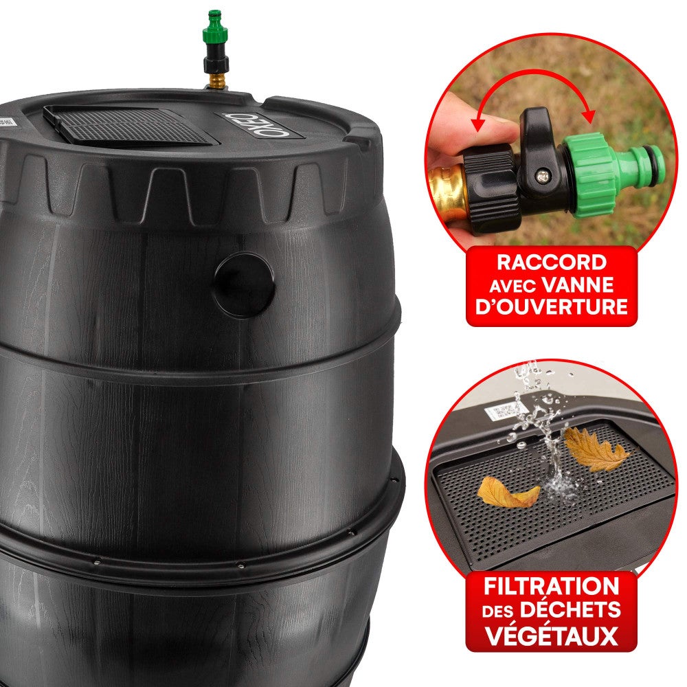 Récupérateur eau de pluie semi-rigide - 170L - Tonneau résistant au gel - Tuyau - Kit perçage Trop-plein - 2