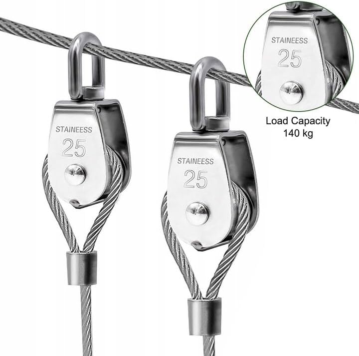 Lot de 2 poulies de levage M25 - poulie pivotante à 360° en acier inoxydable - poulies à câble avec 1 roulement à billes - poulie de renvoi en acier - 5