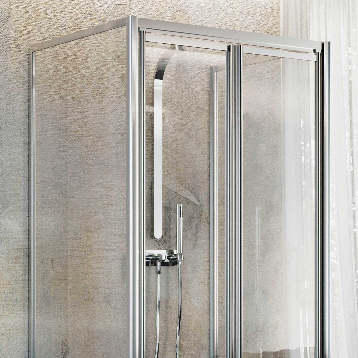 Box Doccia 3 lati 70x90x70CM H185 Cristallo Trasparente 2 Fissi+Saloon 2 Ante Battente 90 mod. Clint - 4