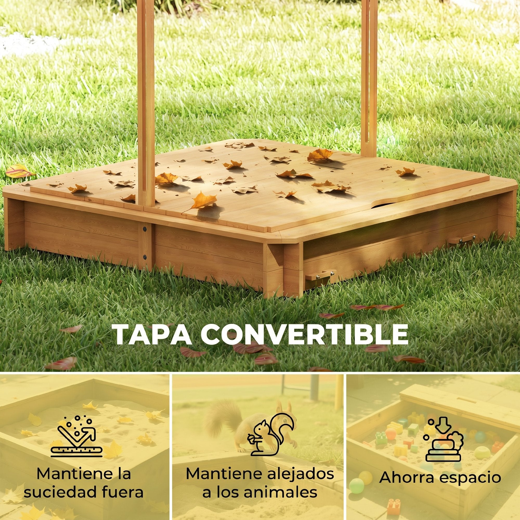 Caixa de Areia para Crianças Outsunny Madeira de abeto e Poliéster Natural, verde e branco 106x106x121cm - 6