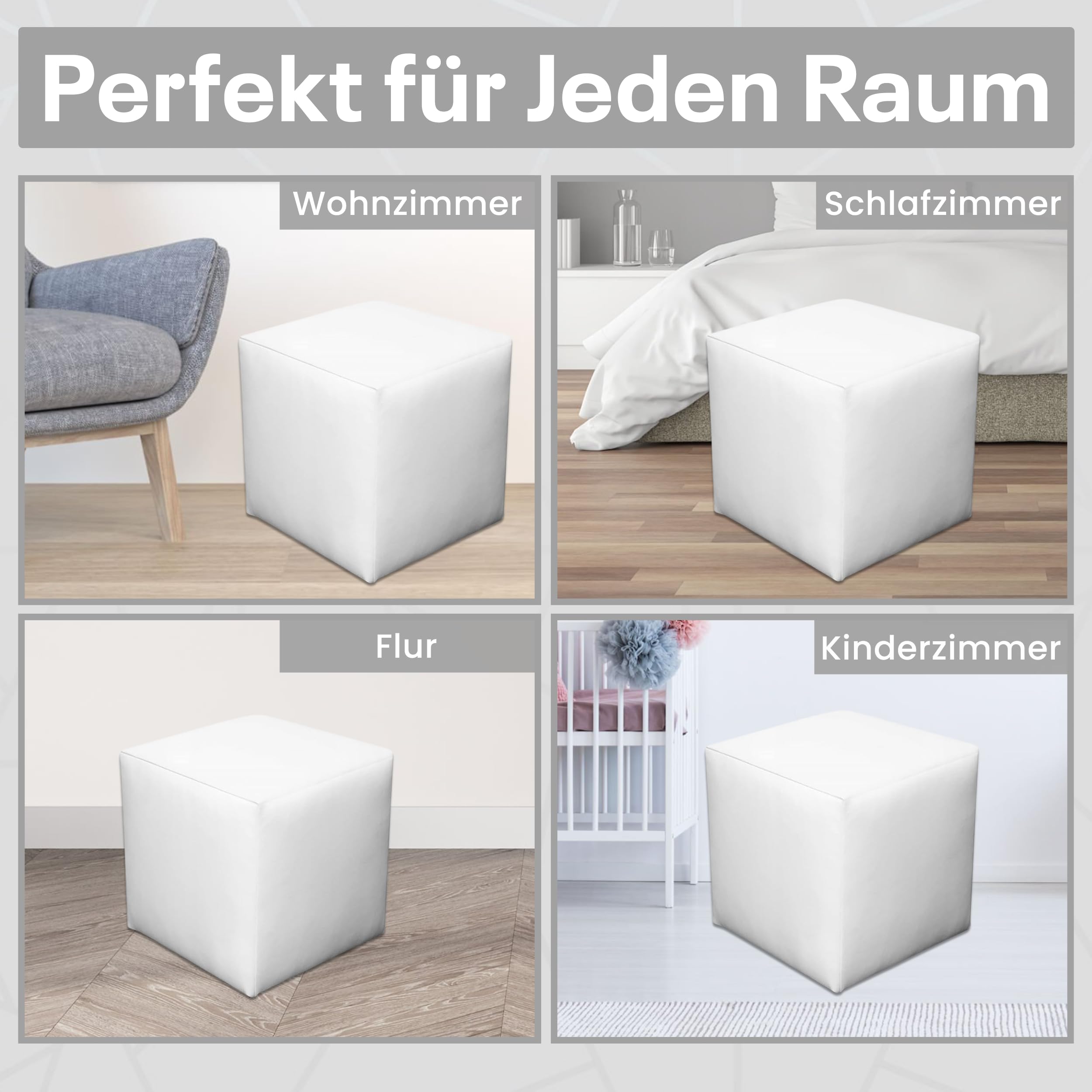 Sitzwürfel / Siège Pouf - Blanc, 40X40X40 Cm, Assise Rembourrée En Simili Cuir, Confortable Pour Salon, Chambre Ou Bureau - 3