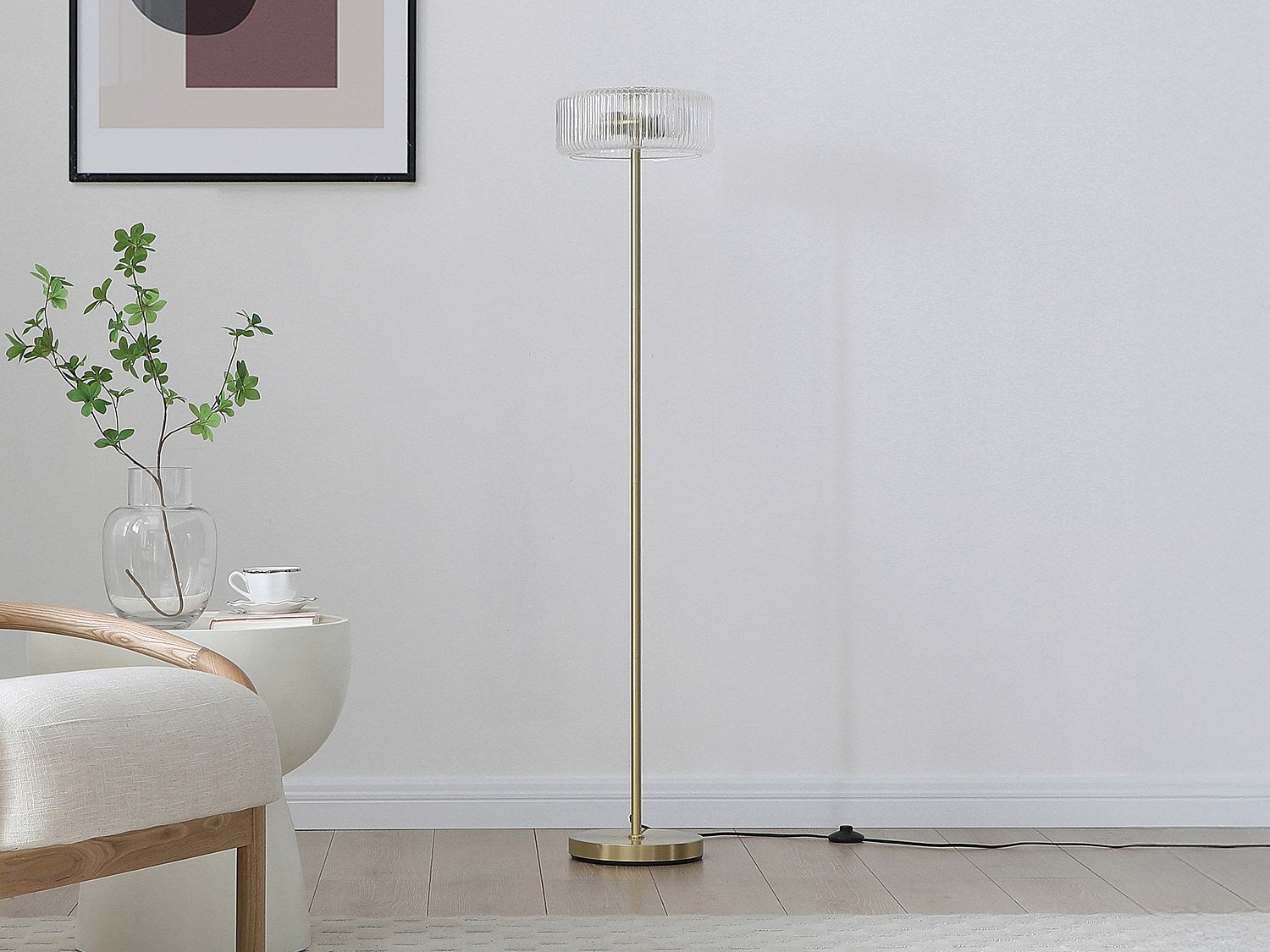 Lampa stojąca ze szkła i złoconego mosiądzu - D.30 x W.145 cm- LACAYA