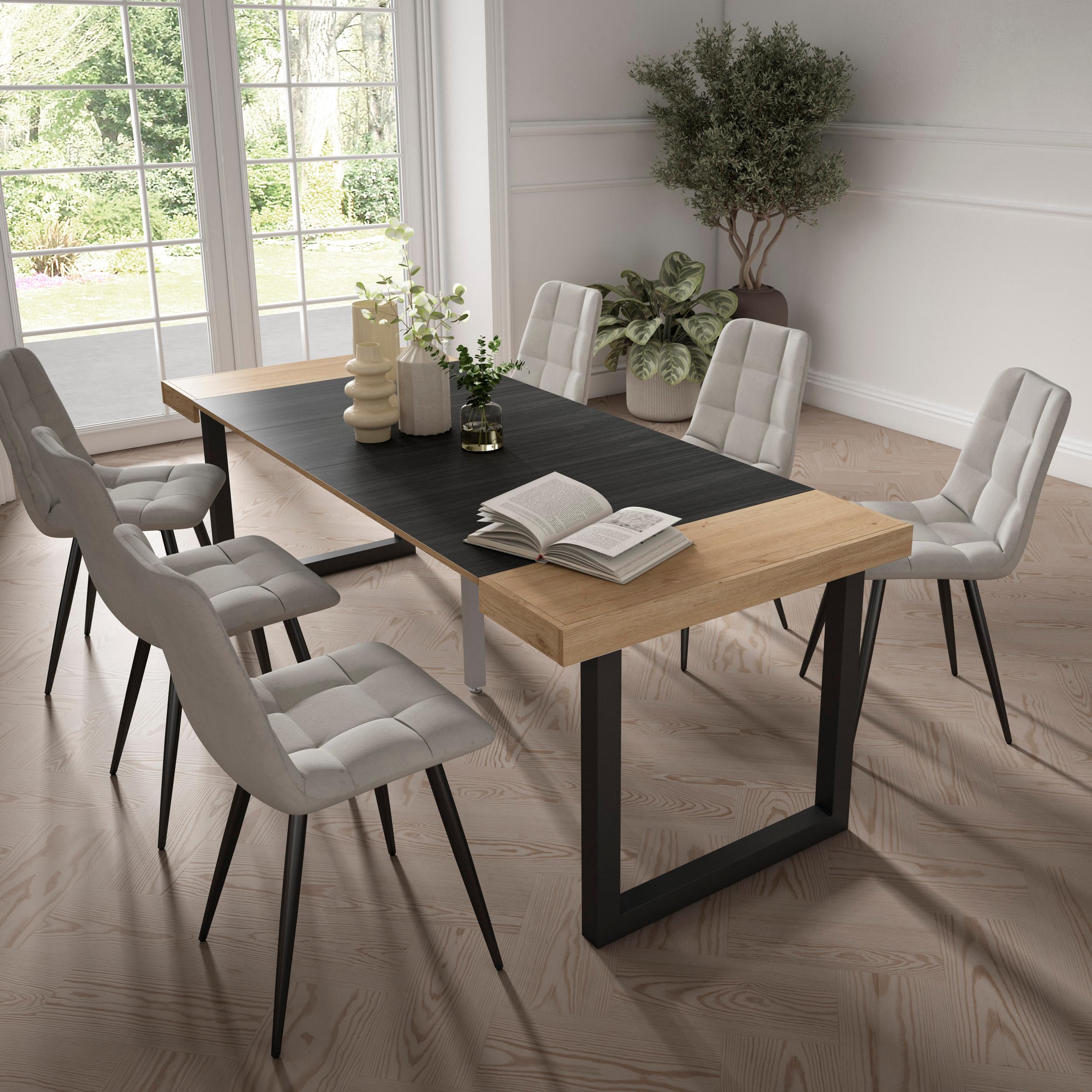 Table Console Extensible Skraut Home - Noir Et Chêne | Pour 10 Personnes | Longueur 90-222cm | Style Moderne