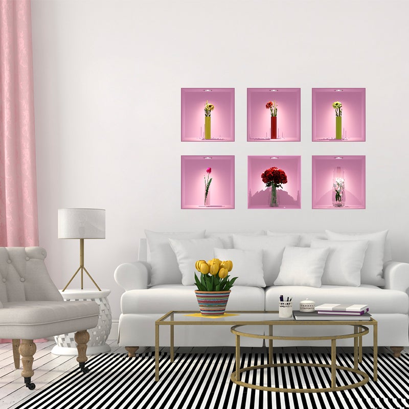 Packs de 6 vinilos 3d las flores - adhesivo de pared - revestimiento sticker mural decorativo - 60x90cm