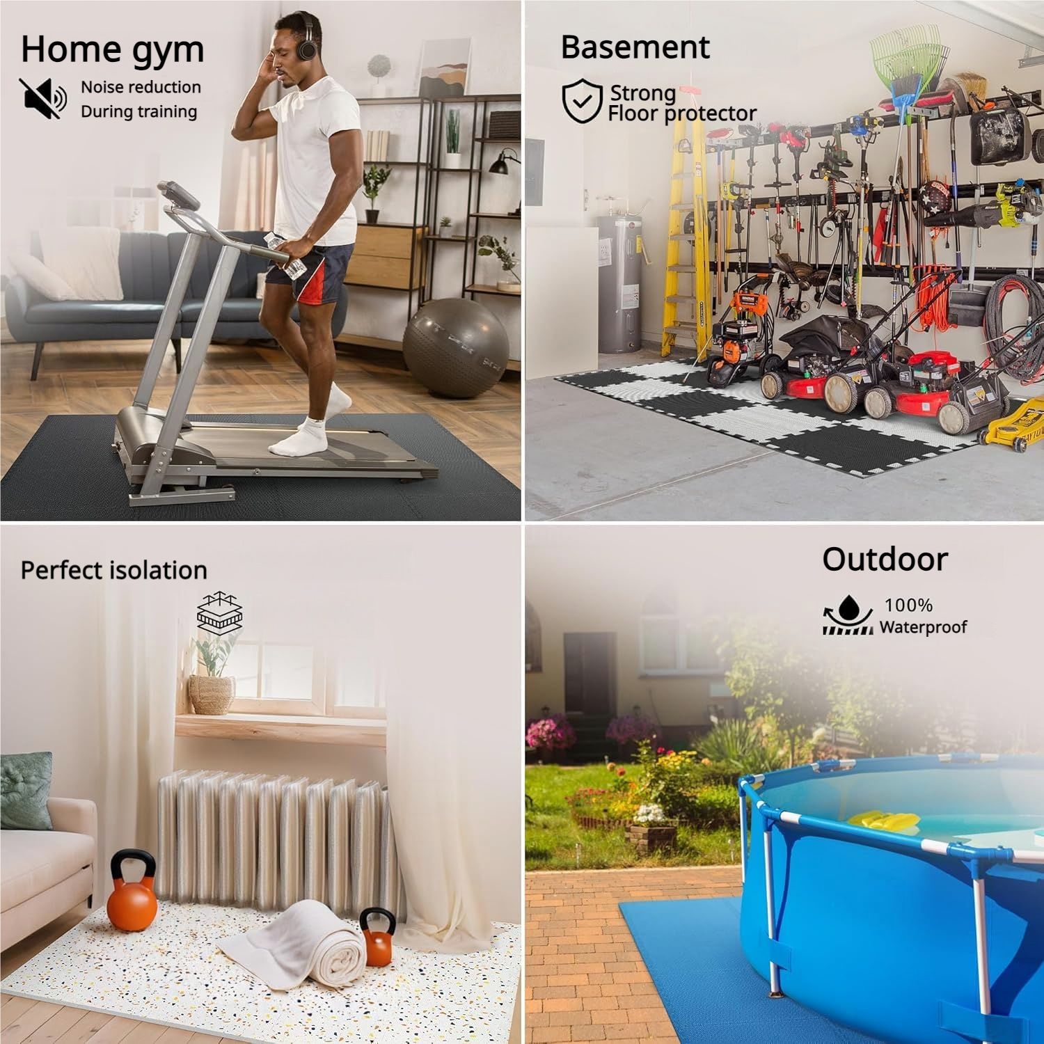 Tapis de puzzle 18 pièces pour sols, tapis de protection de sol en caoutchouc mousse pour machines de sport, tapis puzzle, 30 x 30 x 1 cm - 5