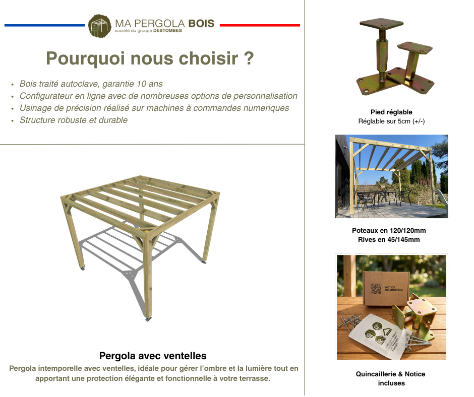 Pergola bois • 4m x 5m • indépendante • sens profondeur • livraison comprise - 6