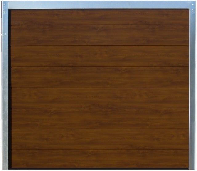 Porte de garage sectionnelle chêne foncé motorisée l.240 x H.200 cm x Ep.40 mm