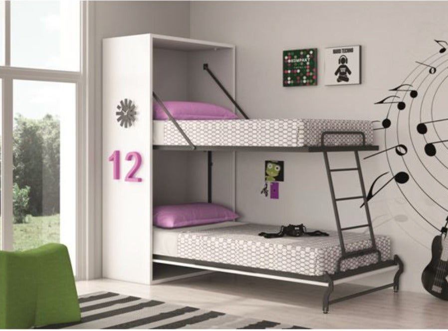 Lit superposé escamotable 2 couchages 80x190 Verkali-Façade Parme ...