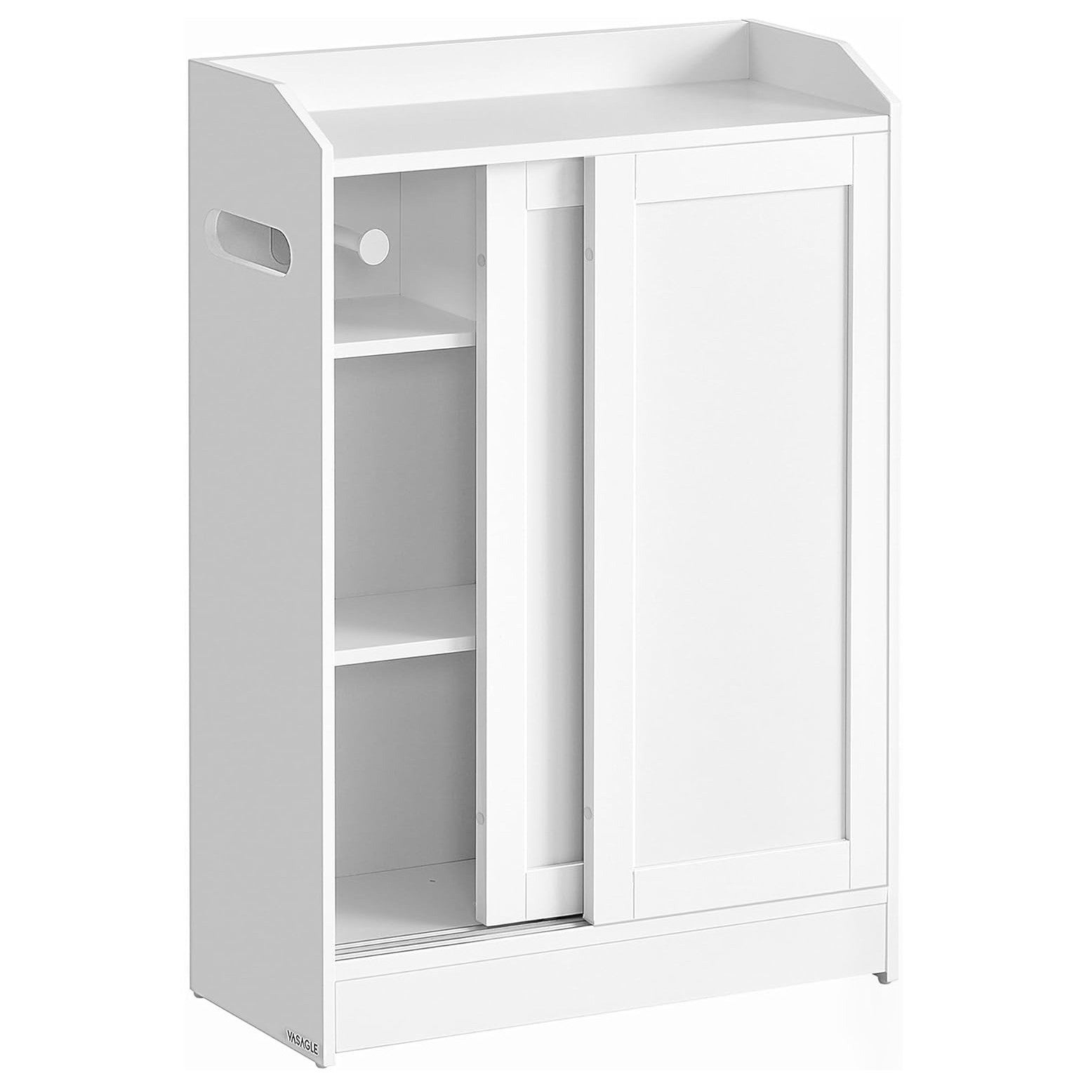 Mueble de baño para wc, armario estrecho ahorra espacio, con escobillero y portarrollos, puertas correderas, 20 cm, blanco