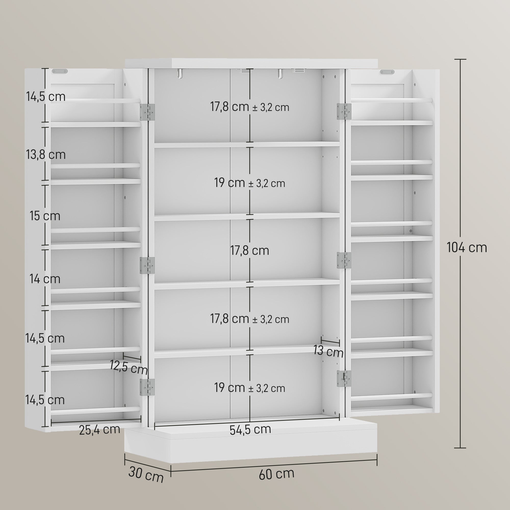 Armario Despensa Cocina HOMCOM MDF Blanco 60x30x104 cm 83A-096V80WT - 3