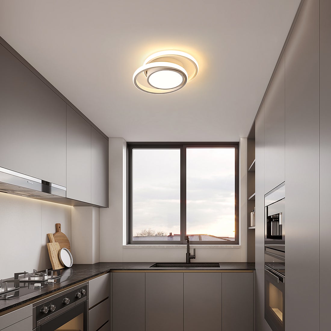 GOECO Lámpara de Techo LED Moderna, Lámpara de Techo Redonda, Blanco Cálido 3500K 32W 2500LM, Lámpara de Techo para Dormitorio Pasillo Cocina Balcón, - 6