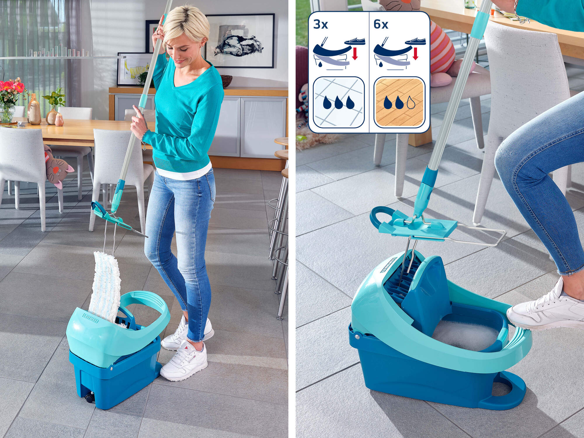 Leifheit set lave sol Profi XL Mobile 55396, balai serpillière avec seau essoreur mobile,housse micro duo et superduster - 4