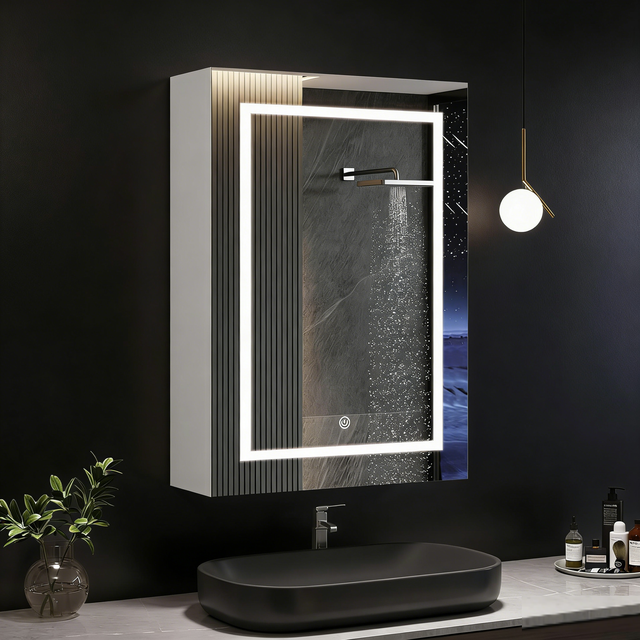 Armoire de salle de bain avec éclairage LED, étagères réglables en hauteur, trois températures de couleur, corps de l'armoire, unité de rangement