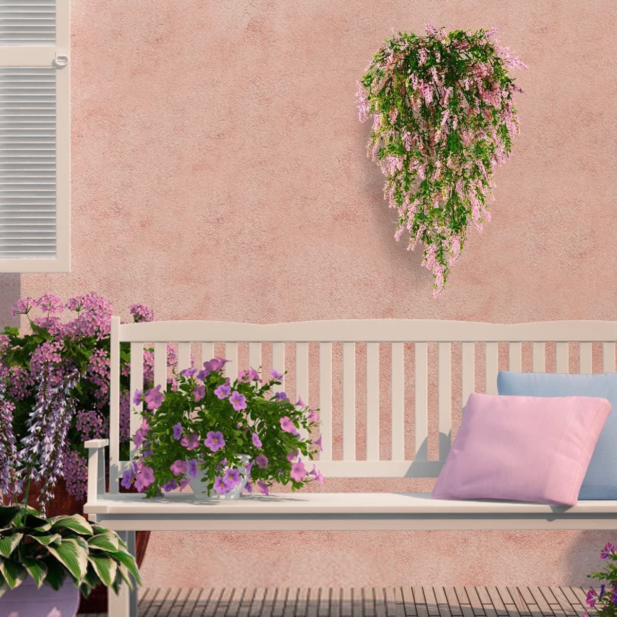 Kit 2 Fleurs Artificielles Déco Murale Extérieure - Lavande avec Vines en Plastique Durable 55cm - Idée Cadeau Déco Maison Résistante aux UV - 5