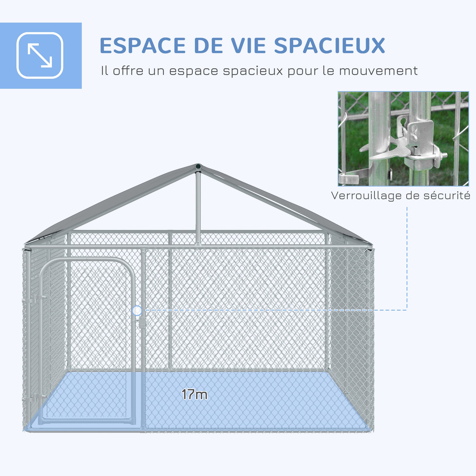 Chenil extérieur avec toit pour chien 5 m² acier galvanisé - 4