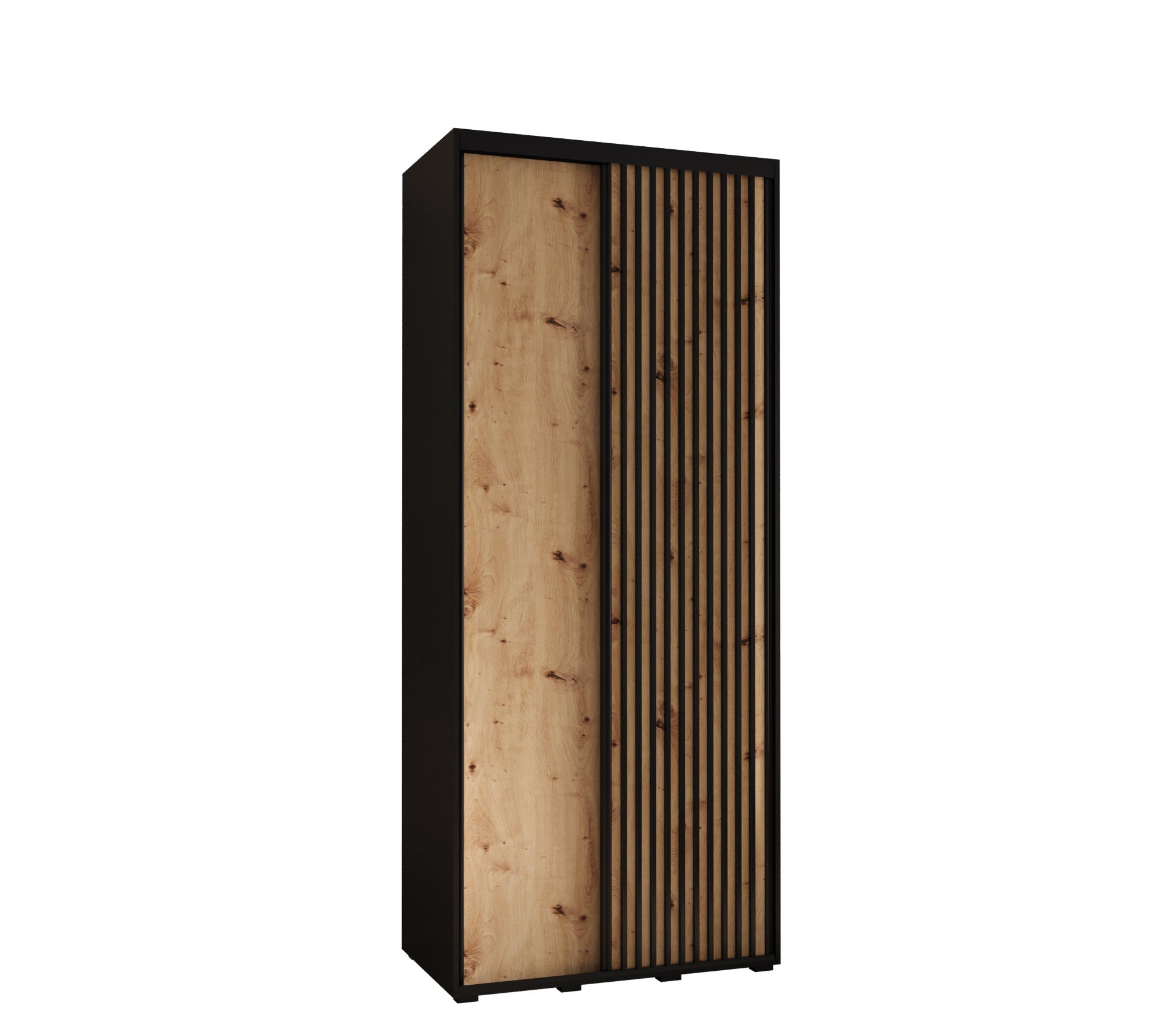 Szafa przesuwna wysoka Lanko 1 110 x 60 x 235,2 cm czarny + artisan + lamele czarny - Abiks Meble