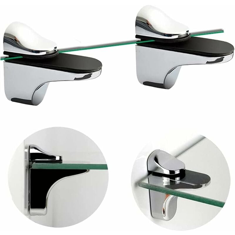 Support D'étagère en Verre Réglable, 4 Pcs Support D'étagère en Verre, Pince en Verre à Fixation Murale, Support pour Étagères en Verre - 3