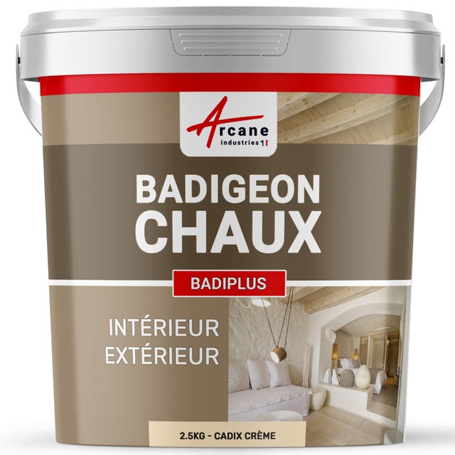 Badigeon à la chaux intérieur extérieur - BADIPLUS - 2.5 kg (jusqu'à 12.5 m²) Cadix Crème - ARCANE INDUSTRIES