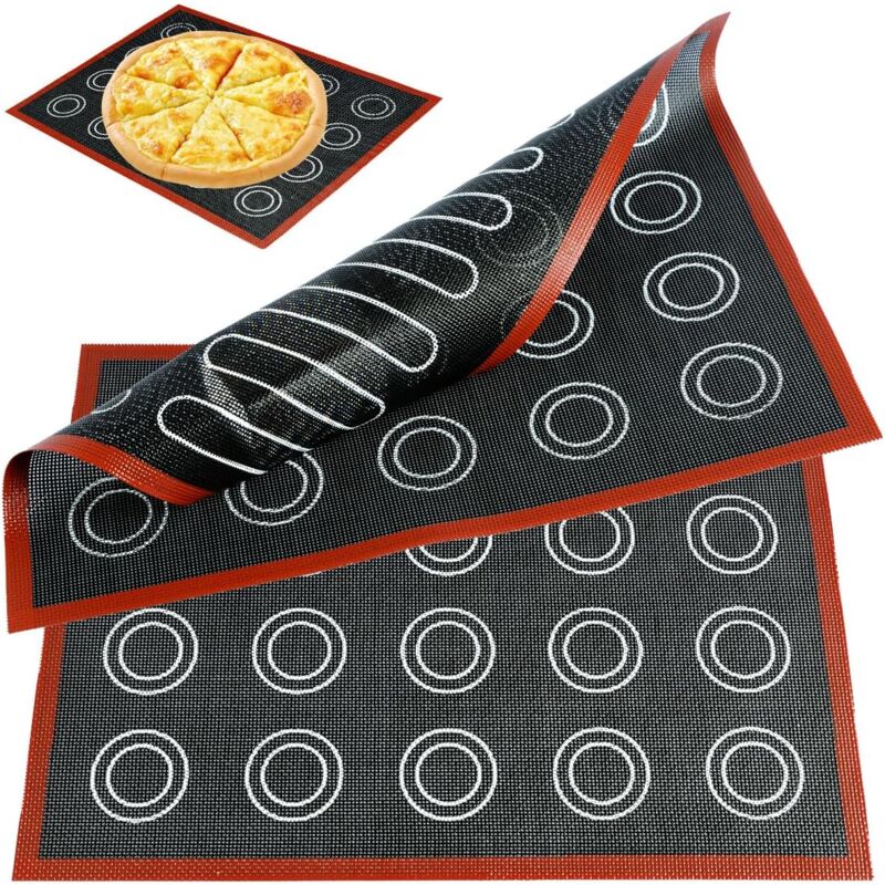 Aazon Basics Tappetini da forno in Silicone acaron, Set da 2 pezzi, Rettangolare, Beige/Grigio