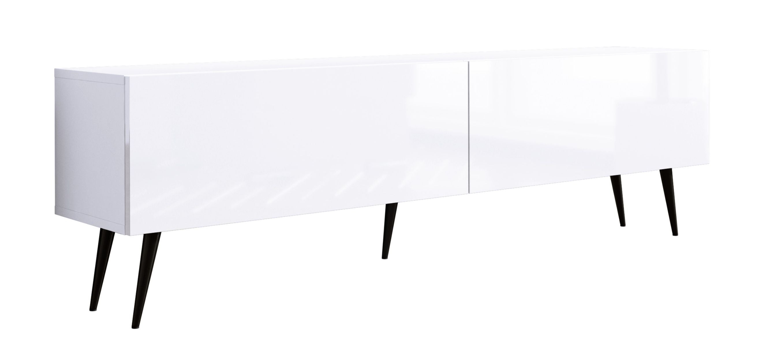 Szafka RTV : Biały Matowy / Biały Połysk, czarne nogi, 170 x 32 x 52 cm