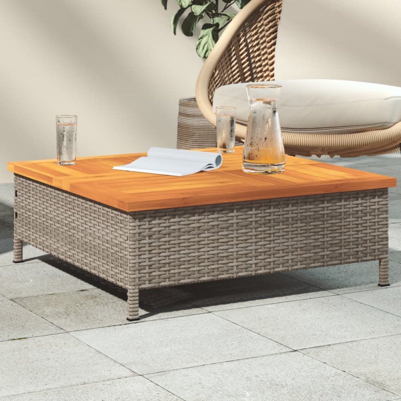 Tavolo Da Giardino VidaXL In Polyrattan E Legno Acacia, 70x38x42 Cm, Nero - Perfetto Per Terrazzo E Cortile