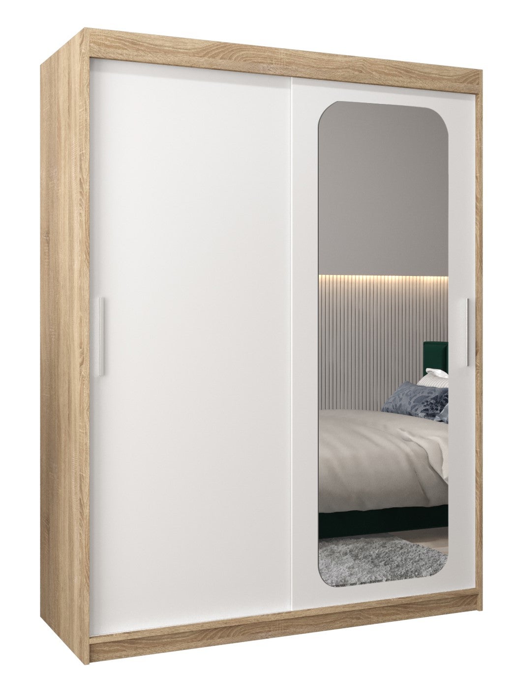Szafa przesuwna garderoba PROMO T2 150 x 62 x 200 cm Sonoma + Biały - Abiks Meble