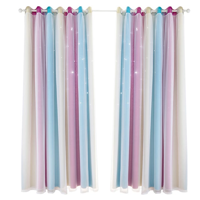 Rideaux occultants double couche à motif étoiles ajourées dégradé simple (2 pièces) pour chambre et salon.134*160cm