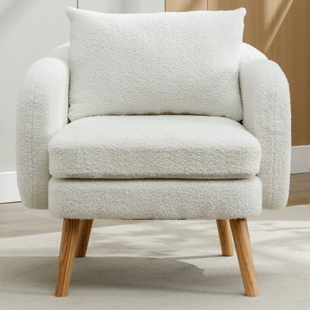 Fauteuil moderne simple en velours Teddy (avec coussin),Fauteuil à coussin extra-épais,Fauteuil canapé simple,Pieds en bois massif