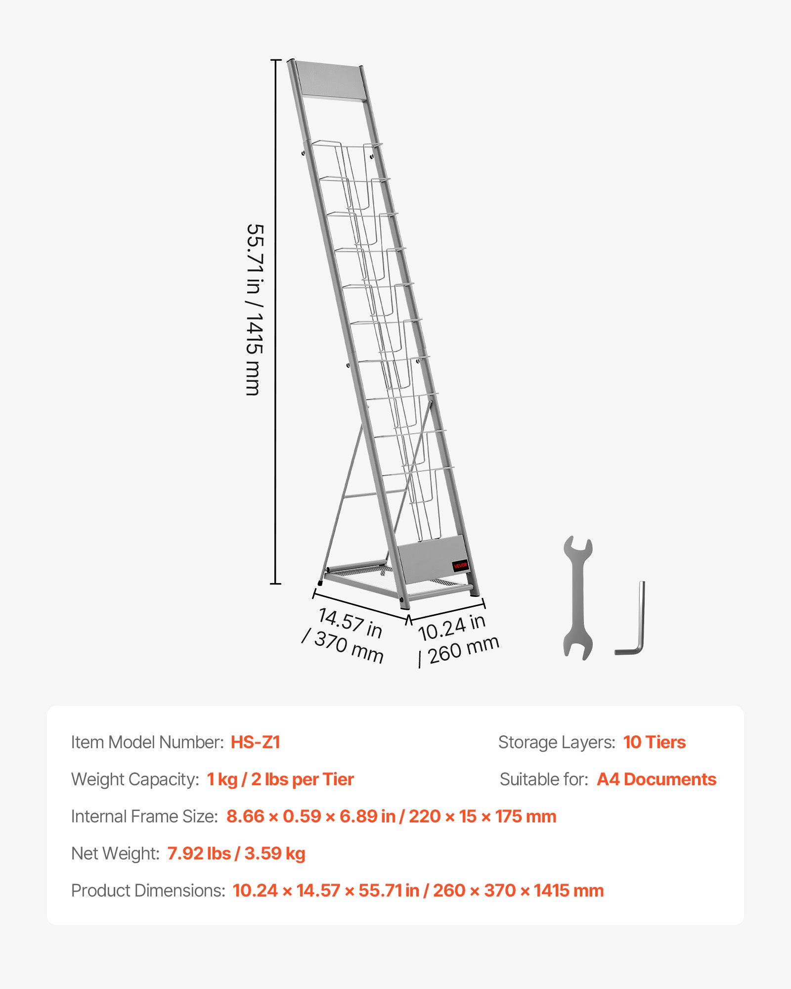Présentoir à Brochures VEVOR 10 Niveaux, Porte-Brochures sur Pied en Métal Robuste & Durable, pour Magazines, Journaux, Bureau & Exposition, Argent - 7