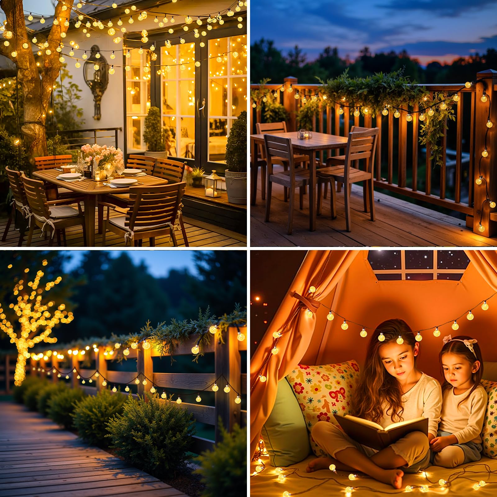 Cordão de Luzes Solares para Exteriores de 11 m, 60 LEDs, à Prova D'água, Bolas de Cristal, para Jardim, Pátio, Varanda, Festa (Branco Quente) - 6