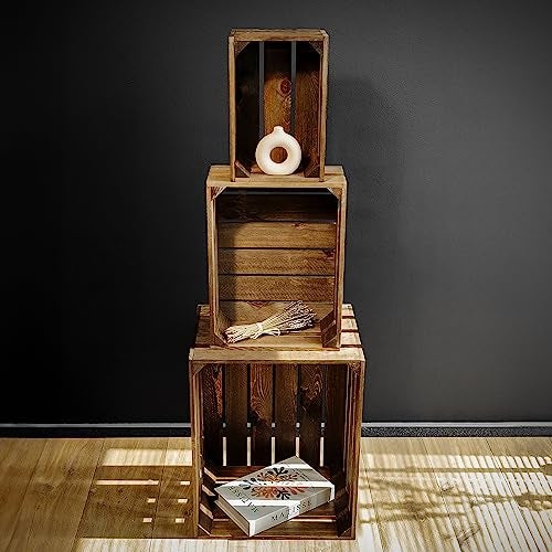 Creative Deco Caisse en Bois Wengé | 40 x 30 x 15 cm | Caisse Rangement Bois | Caisse en Bois Vintage | Cagette en Bois | Caisse en Bois Rangement - 8